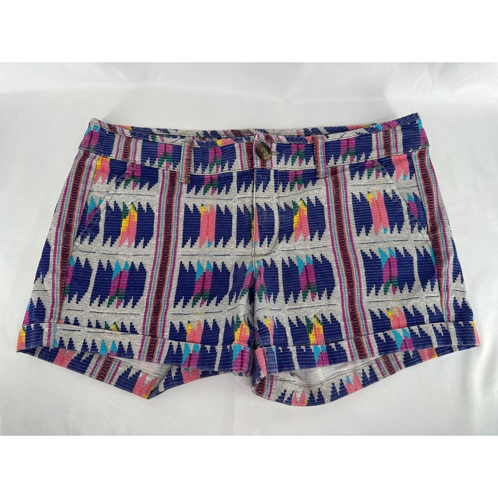 American Eagle Midi Shorts Womens 10 Multicolor Geometric Ikat Print Stretch